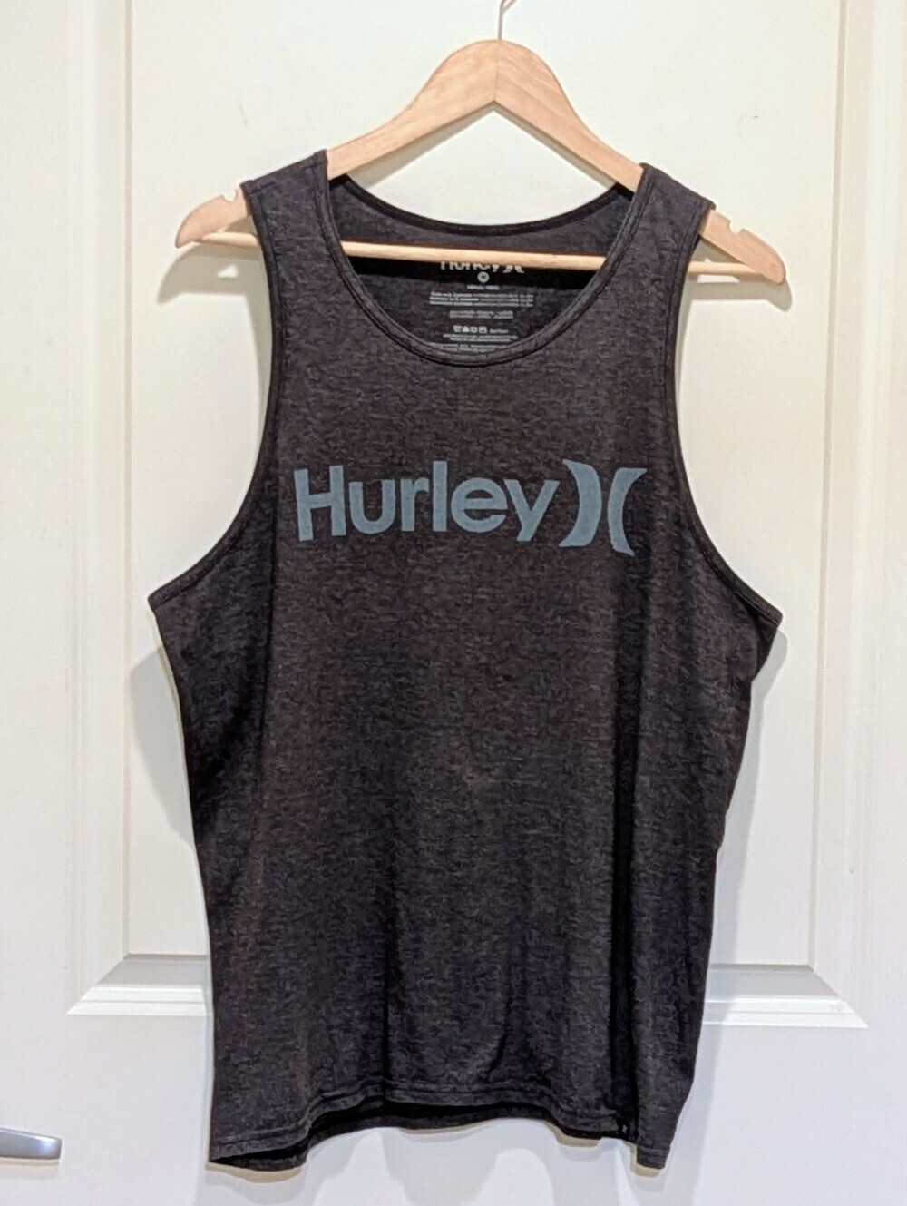 3/$30 GUC Hurley M Grey Cotton Blend Tank Top with Blue Logo